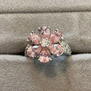 Elegant Sterling Silver Pink Flower Ring